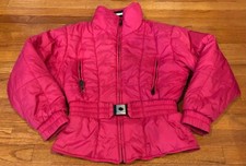 Vintage Cb Sports Pink Ski Jacket With Shoulder Pads Full Zipper W/belt Size 12