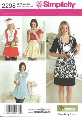 Simplicity 2298 Half & Full Aprons Sz 10-20, Santa Hat & Bottle Cozy UNCUT