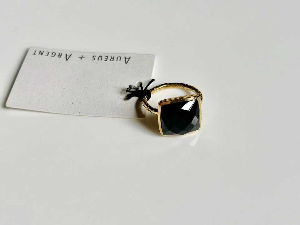 NEW! Aureus + Argent SQUARE FACET RING Onyx & Gold-Plated Brass, SOLD OUT / RARE - Image 4 of 4