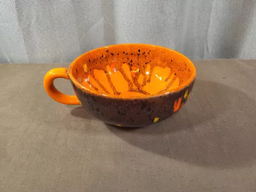 Vintage Studio Art Pottery Oil Spot Drip Glaze Soup Mug Bowl Artist Signed
