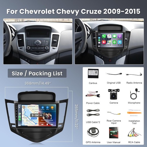 PARA CHEVY CRUZE 2009-2015 ANDROID 12 COCHE APPLE CARPLAY RADIO GPS ESTÉREO + CÁMARA - Imagen 13 de 14