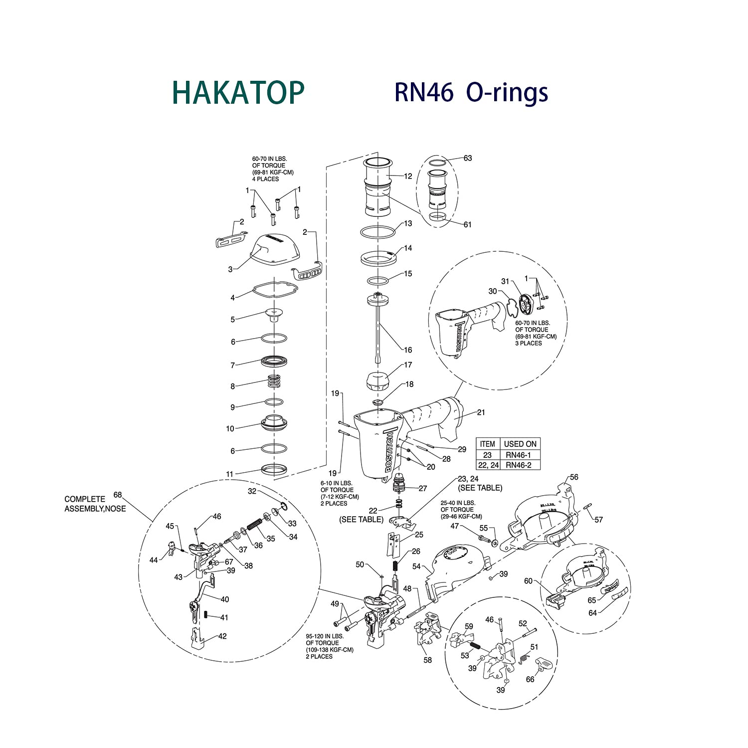 RN46 RN461 ORing Kit for Bostitch Roofing Nailer with Trigger ORings