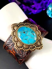 STRIKING SIGNED BARSE LEATHER BLUE TURQUOISE ...