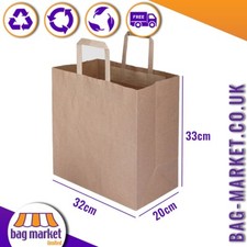 Extra Large Brown Paper Carrier Bags with Flat Handles - Takeaway, SOS, Delivery