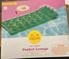 Green NEW Inflatable Pocket Pool Lounge Built in Pillow Cup Holders 5'9"