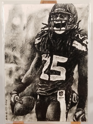 Richard Sherman #25 Sketch Ross Anderberg - Seattle Seahawks - 1/1 Original ACEO