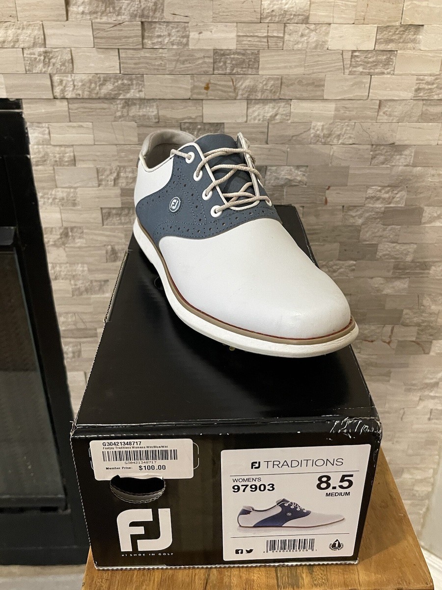 FootJoy Traditions Women's Golf Shoes White/Blue/White 97903 FootJoy Traditions Women's Golf Shoes White/Blue/White 97903