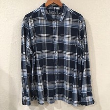 Eddie Bauer Men XXL Shirt Blue Plaid Flannel Button Up 100 Cotton Outdoor