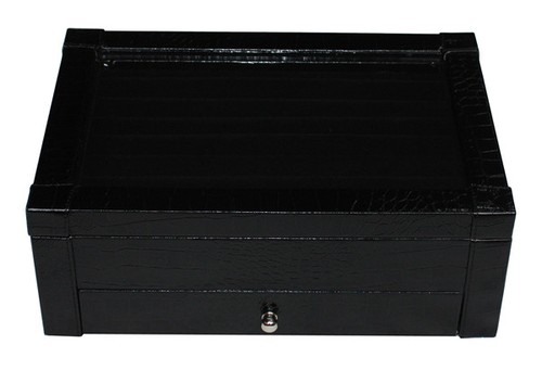 BLACK CROC JEWELRY BOX RING EARRING CUFF CASE LARGE STORAGE DISPLAY ORGANIZER - Picture 3 of 6