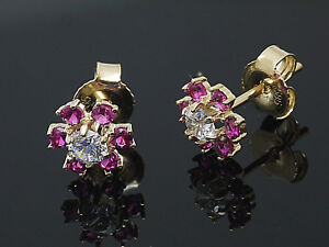 585 Gold Ohrstecker Elefanten 8,2 mm 1 Paar mit 24 Zirkonia Steinen