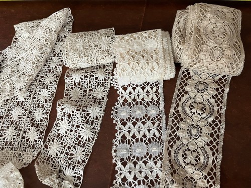 Lot of Antique Vintage Hand Made Cluny Irish Crochet Lace Pieces Trim Edging - Picture 2 of 17