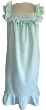 Vintage Blue Sleep Dress, Cotton Lingerie with Eyelets and Flutter Sleev