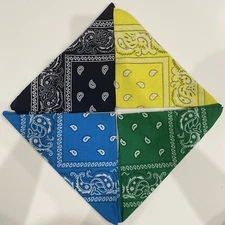 Four 100% Cotton Bandanas(Navy Blue/Yellow/ Green/Teal ) 21 X 21 In