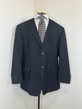 Haggar Mens Blazer 45R Black Stripe Wool 2 Button 2XL 49" Sport Coat Suit Jacket