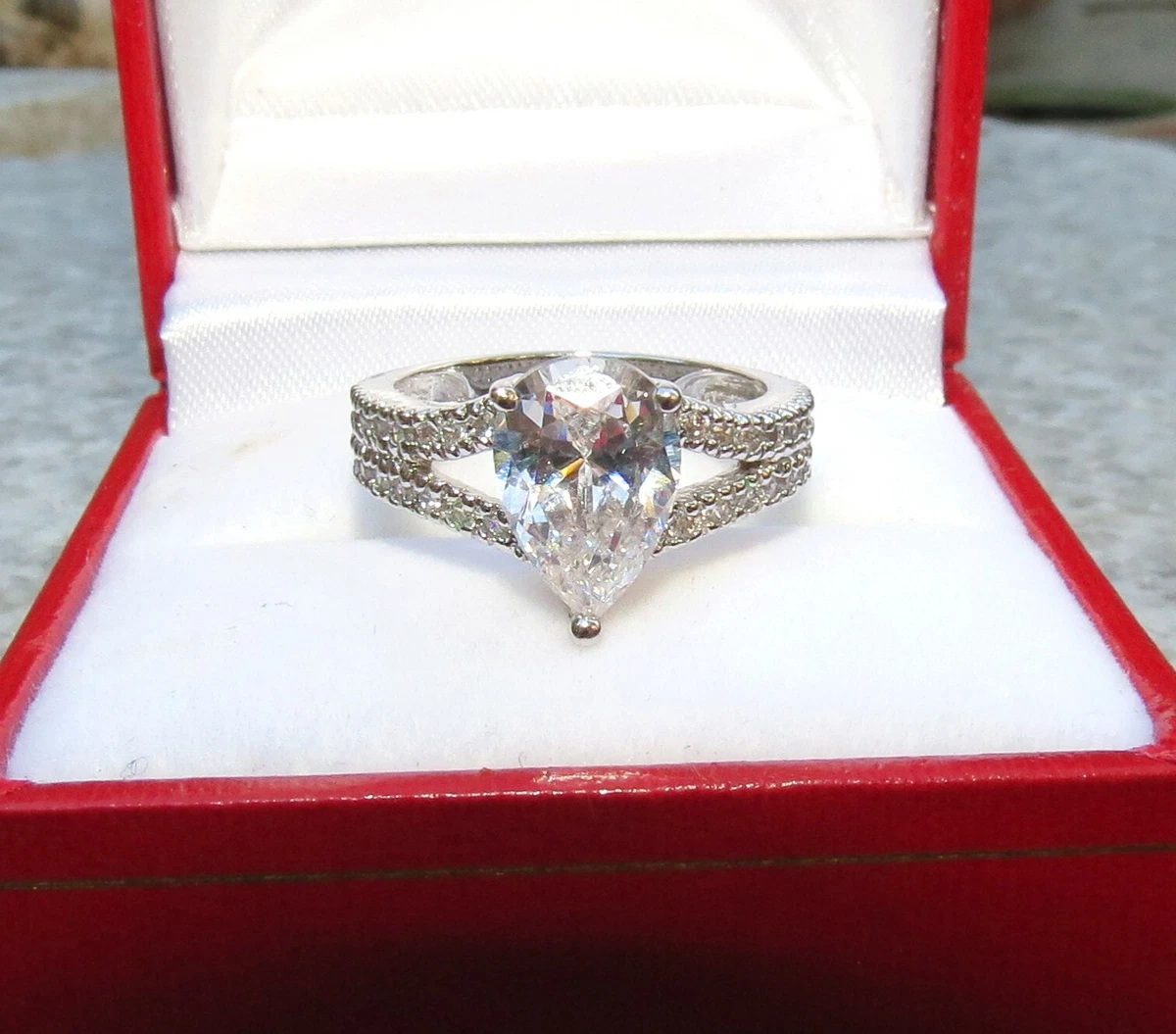 New 14K White Gold Bella Luce Pear Cut Cubic Zirconia CZ Engagement Ring SZ 5