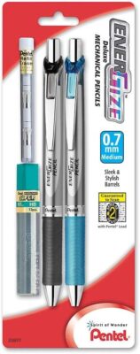  Pentel EnerGize Automatic Pencil w/Lead and Erasers 0.7mm 2 Pack (PL77LEBP2)