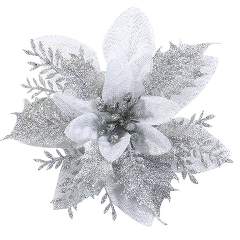 10X Large Poinsettia Glitter Flower Christmas Tree Hanging Party Xmas