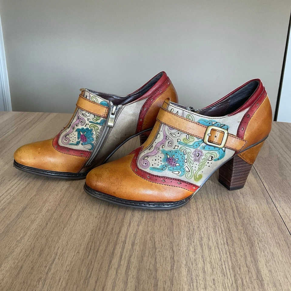 Spring Step L'ARTISTE Miso CAM Wingtip Leather Boho Booties Brown ~ Size 38 - Image 3 of 4