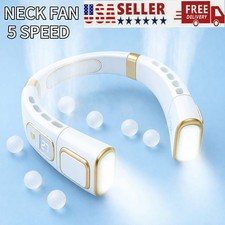 Portable Neck Fan   LED Lights, 5 Speed Settings, Lightweight, Hands-Free Design