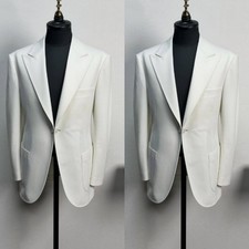 White Coat Wedding Grooms Mens Suits Regular Fit Peak Lapel Jacket Formal Dinner