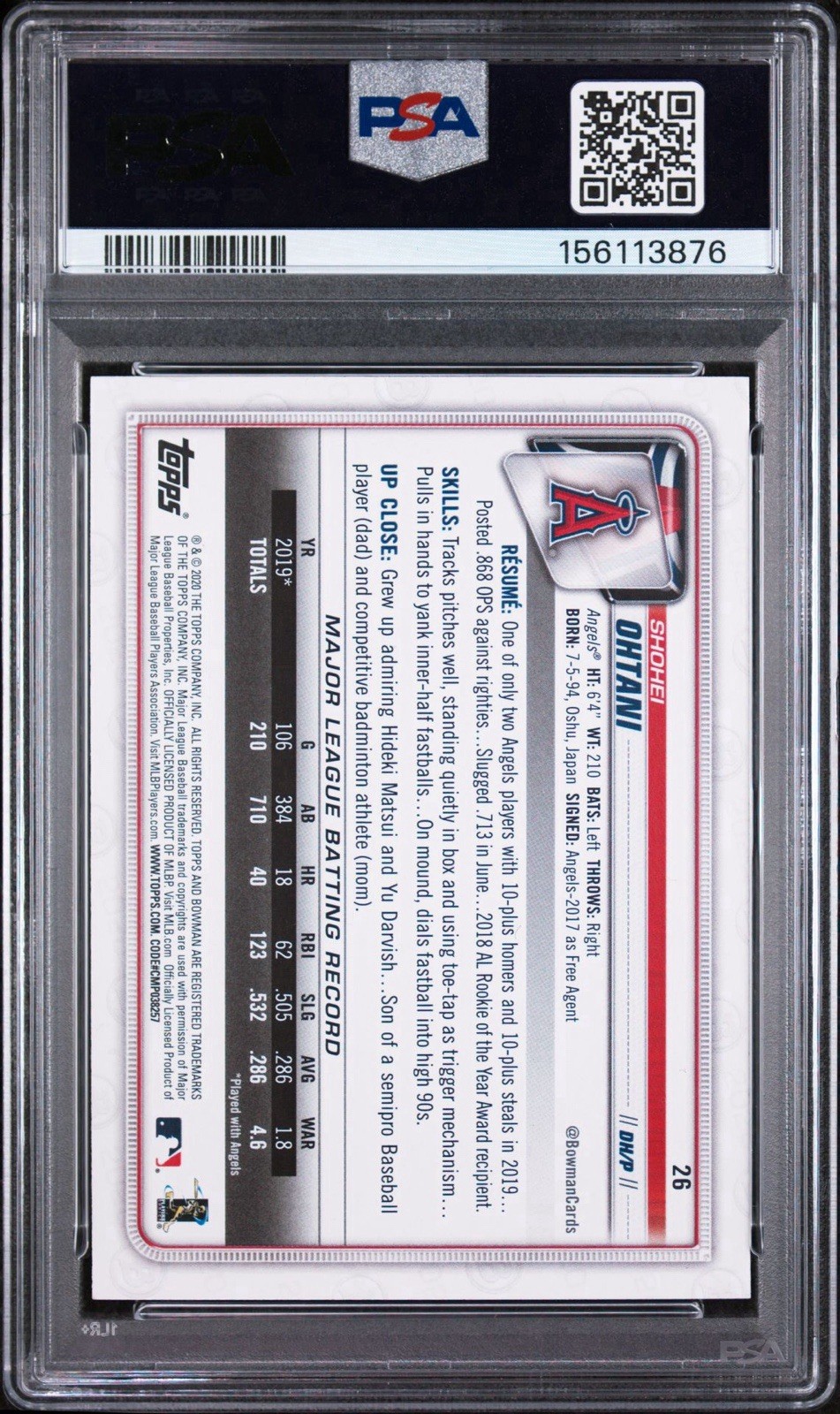 2020 Bowman SHOHEI OHTANI #26 PSA 10 GEM MINT QUANTITY AVAILABLE  view 2