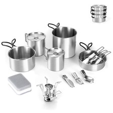 13pcs Stainless Steel Camping Cookware Camping Pots and Pan Set with Portable...