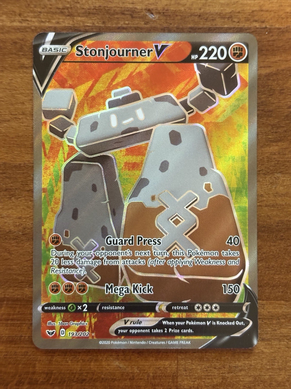 Stonjourner V ⭐️ 193/202 Holo Rare Ultra Sword & Shield 2020 Pokemon NM