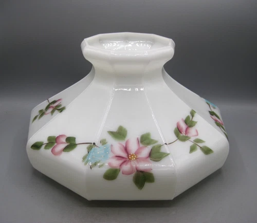 Vtg Aladdin Coleman Hand Painted Flowers 9 Panel Milk Opal Glass Lamp Shade 10"