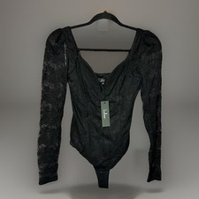 Lulus Black Lace Bodysuit Size XS Long Sleeve Plunging Neckline Intimate NWT