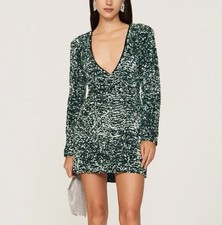 Bardot Lilia Sequin Dress Long Sleeve Mini Green Cocktail Holiday Party Sz XL