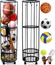 Upgrated Ball Storage Rack with Small Bottom Ball Holder, 3 Adjustable Elastic C