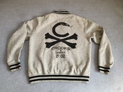 Crooks & Castles Men's Black /Gray Varsity Snake Logo Bomber Jacket Size Large