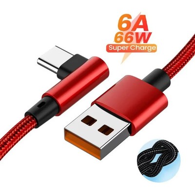 66W Type-C Fast Charging Data Cable USB 90 Degree Elbow Nylon Braided Wire Quick