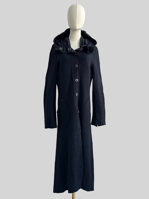 Cop Copine Vintage Wool Hooded Long Coat Women's Button Up Winter Jacket Y2K