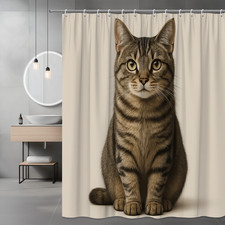 Cute Cat Shower Curtain for Pet Lovers, Waterproof Fabric
