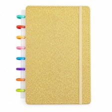 A5 Gold Glitter Discbound Notebook, Sparkly Journal for Women