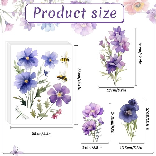 9 Pieces Flowers Wall Decals Flower for Walls Vinyl Color - Picture 2 of 9