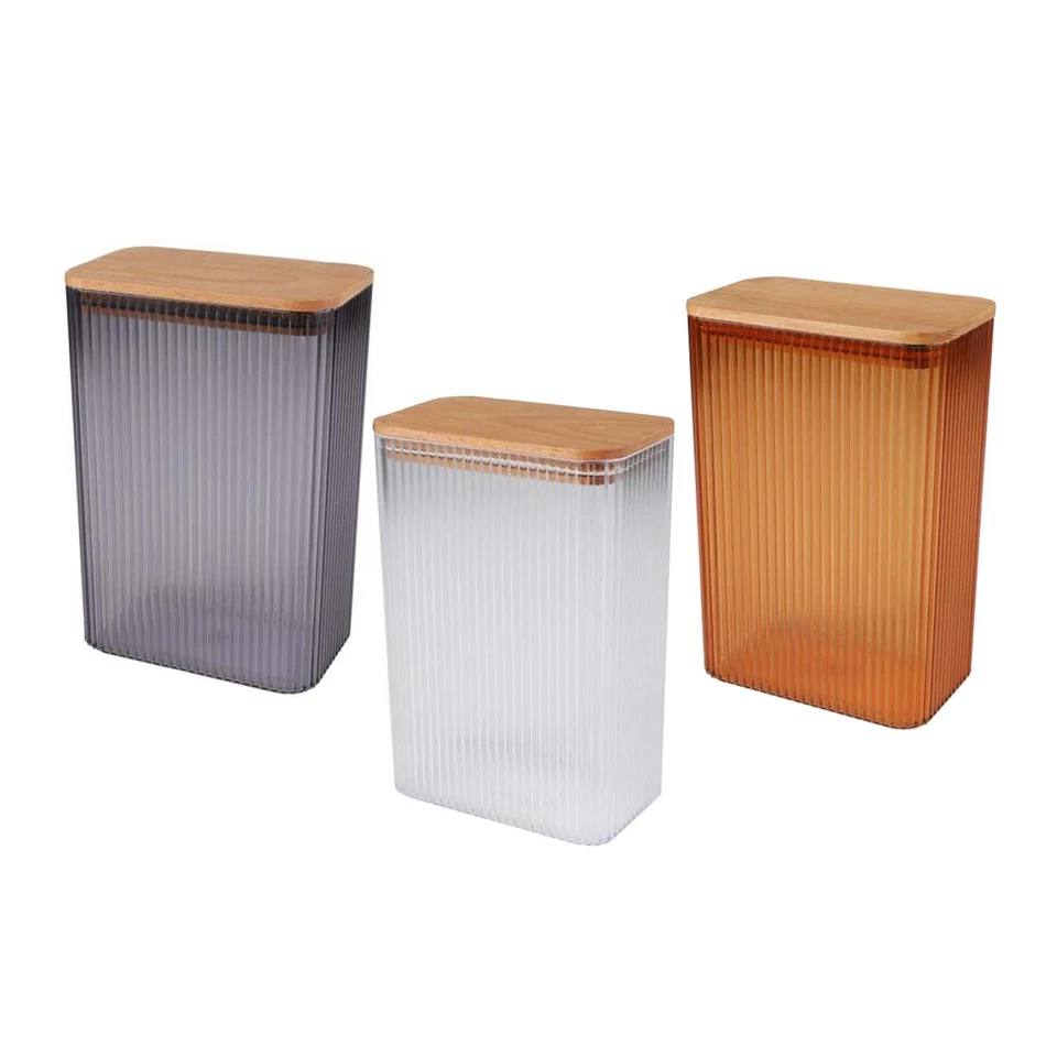 Ribbed Plastic Container with Airtight Bamboo Lid 2000ml Kitchen & Food Storage - Image 2 of 2