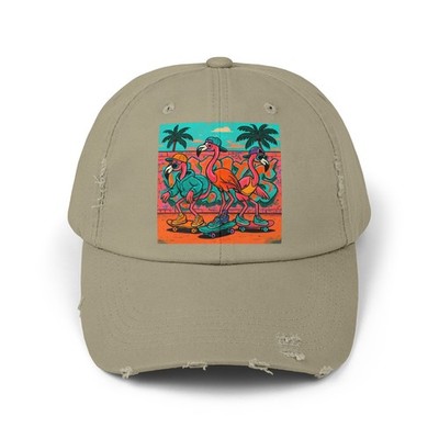 Unisex Distressed Hat Skateboarding Flamingos Urban Cool