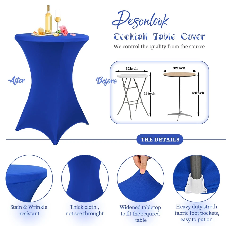 10 Pack Spandex Square Corners Tablecloths 32"x43" Royal Blue Fitted High Top... - Image 3 of 4