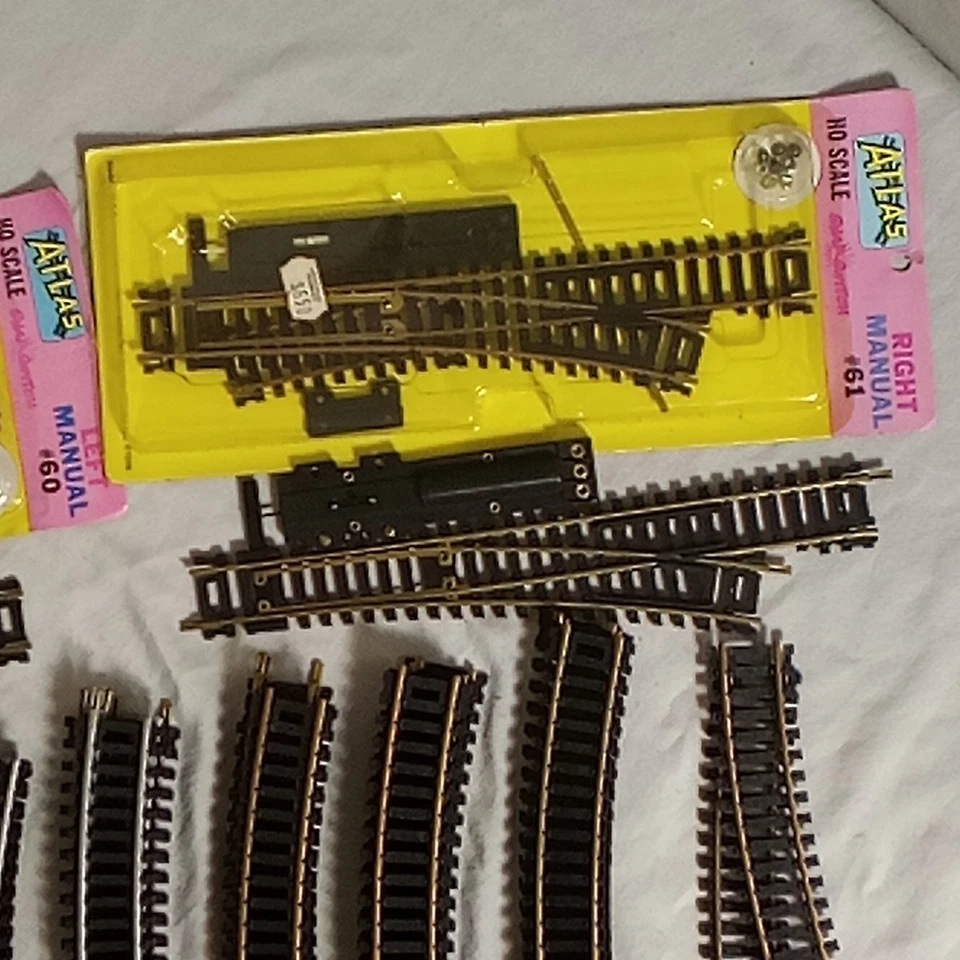 Lote de vías calibre HO Atlas izquierda derecha interruptores manuales 35 curvas diseño caballetes Foto 3 de 4