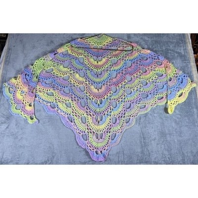 Handmade Crochet Shawl Gradient Rainbow Pastel Flutter Design Triangular Wrap