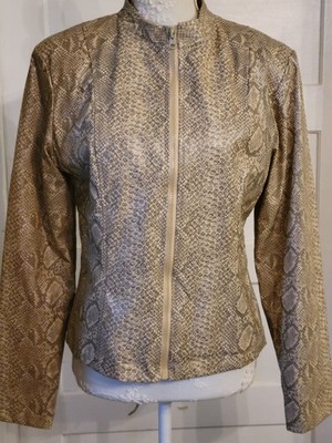 Vintage Fu Da Sport Cropped Faux Snakeskin Zipper Jacket Size Medium Soft Beige