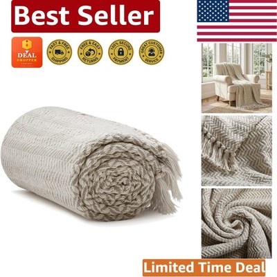 50x60 Lightweight Cotton Throw Blanket in Cream & Beige Zig Zag - All Season Use
