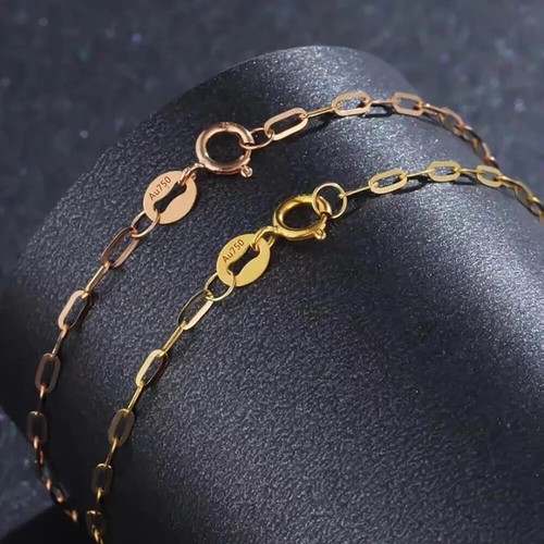 18K Solid Gold Rectangle Chain Necklace Beautiful Choker Jewelry Stamped Au750 - Picture 4 of 9