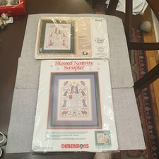Vintage Set of 2 Christmas NATIVITY SAMPLERS  Cross Stitch Kits NEW