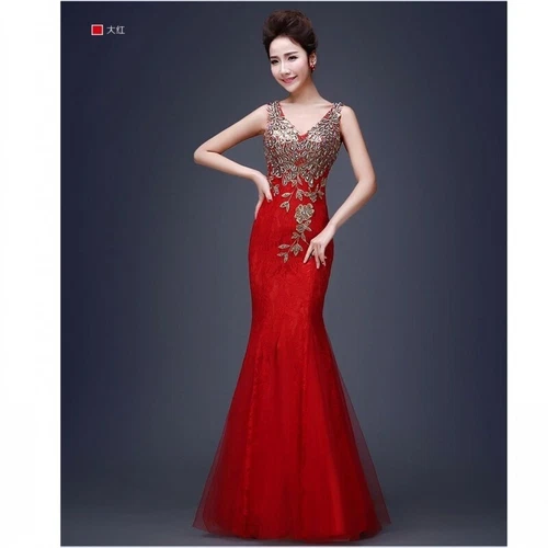 Women Lace Formal Dress Evening Gown Fishtail Mermaid Wedding Cocktail Plus Size - Bild 18 von 19