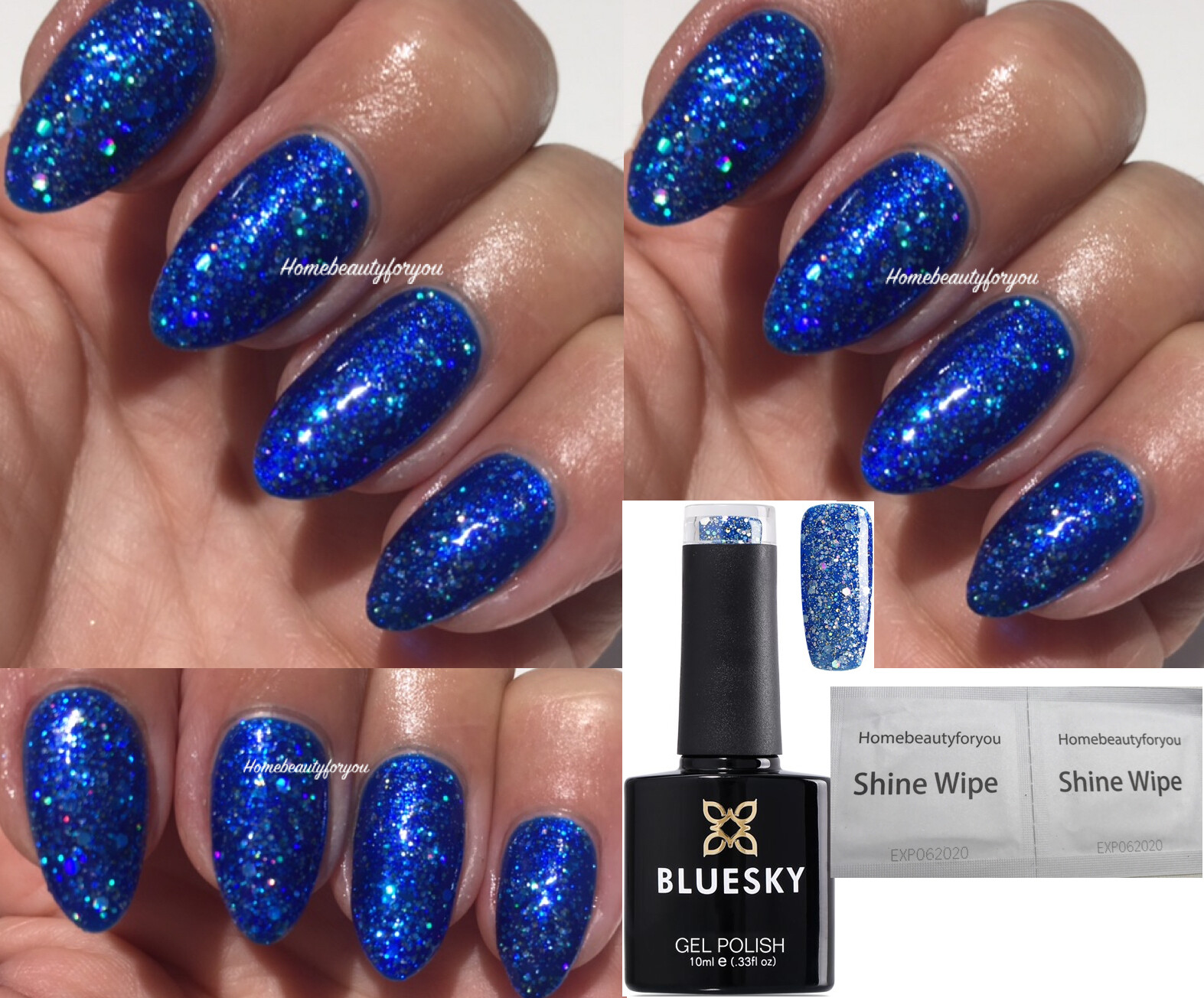 BLUESKY GEL NAIL POLISH BLUE GLITTER BLZ03 NAIL UV LED SOAK OFF