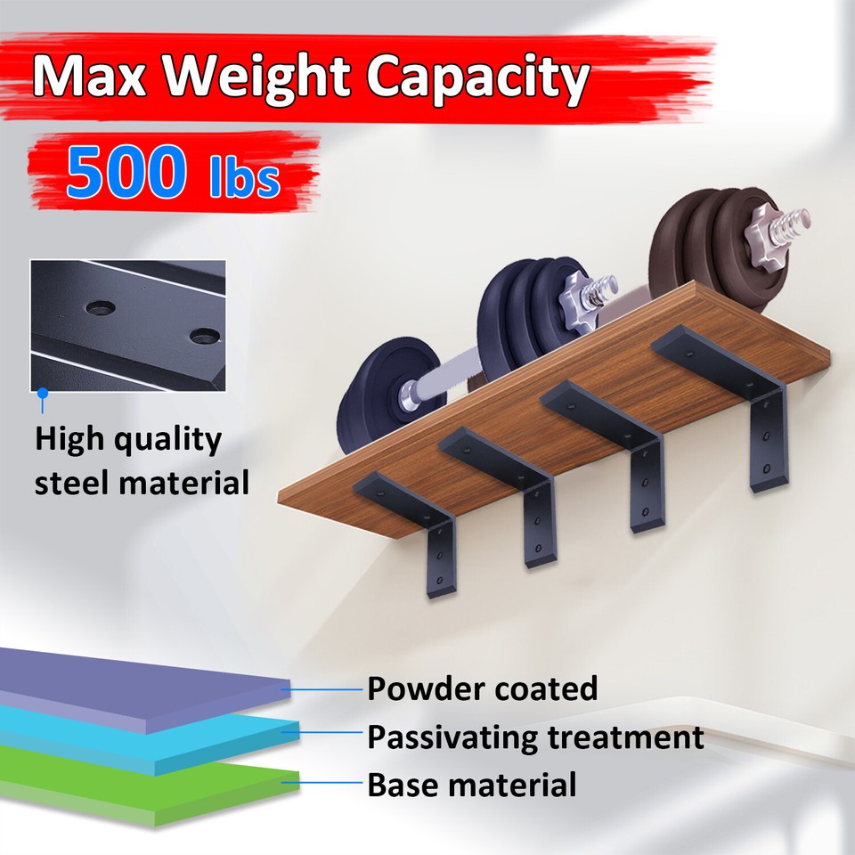 Countertop Support Bracket 6 Pack 18 Inch Heavy Duty 3/8" Thick Black Granite Countertop Bracket 18"x8"x2.5" Shelf L Bracket Mantel Corbels For Quartz/ Granite/Wood/Concret/Laminate Countertops