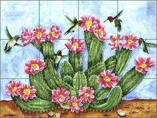 Ceramic Tile Backsplash Mural Mullen Southwest Cactus Hummingbirds Art SM049